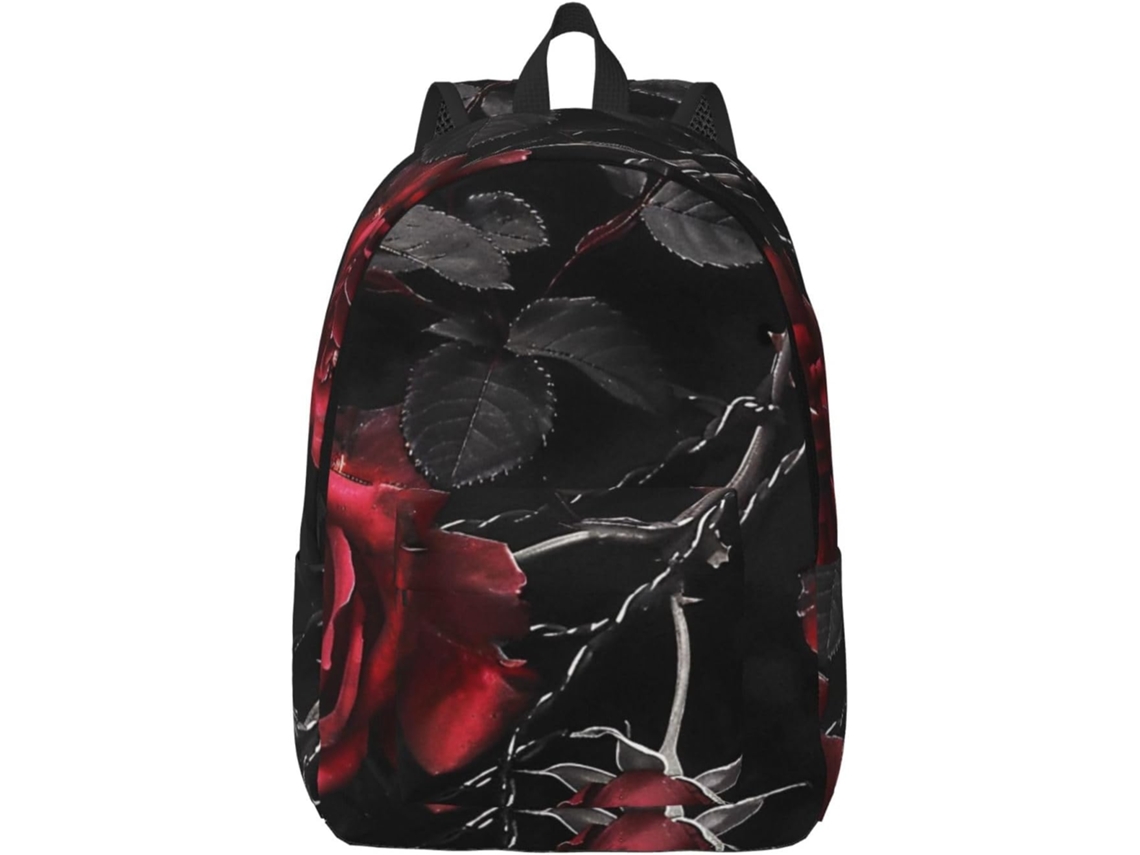 Mochila Gótica Para Laptop Estampa De Rosas Pretas Unissex Leve Estilo Casual Ideal Viagens,