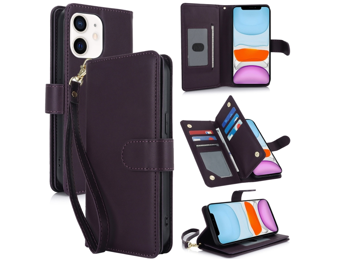 Capa Carteira De Couro Para Iphone 11 - Com Rfid - Para Vários Cartões
