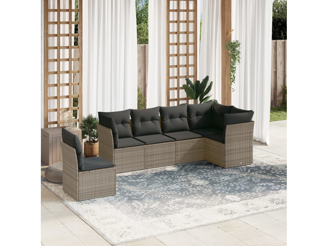 Vidaxl 6 Pcs Conjunto Sofás De Jardim Com Almofadões Vime Cinzento