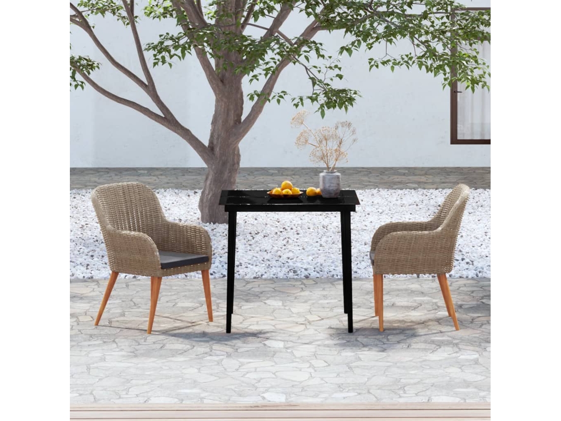 Vidaxl 3 Pcs Conjunto De Jantar Para Jardim Com Almofadões Castanho