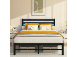 Cama Metal 140x200 Cm, Led, Usb, Arrumação Inferior, Resistente, Sem Colchão, Preta