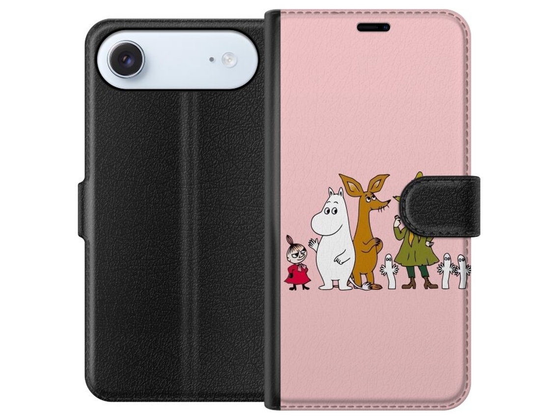 Capa Carteira Compatível Com Apple Iphone Air. Várias Figuras Juntas Em Um Fundo Rosa.