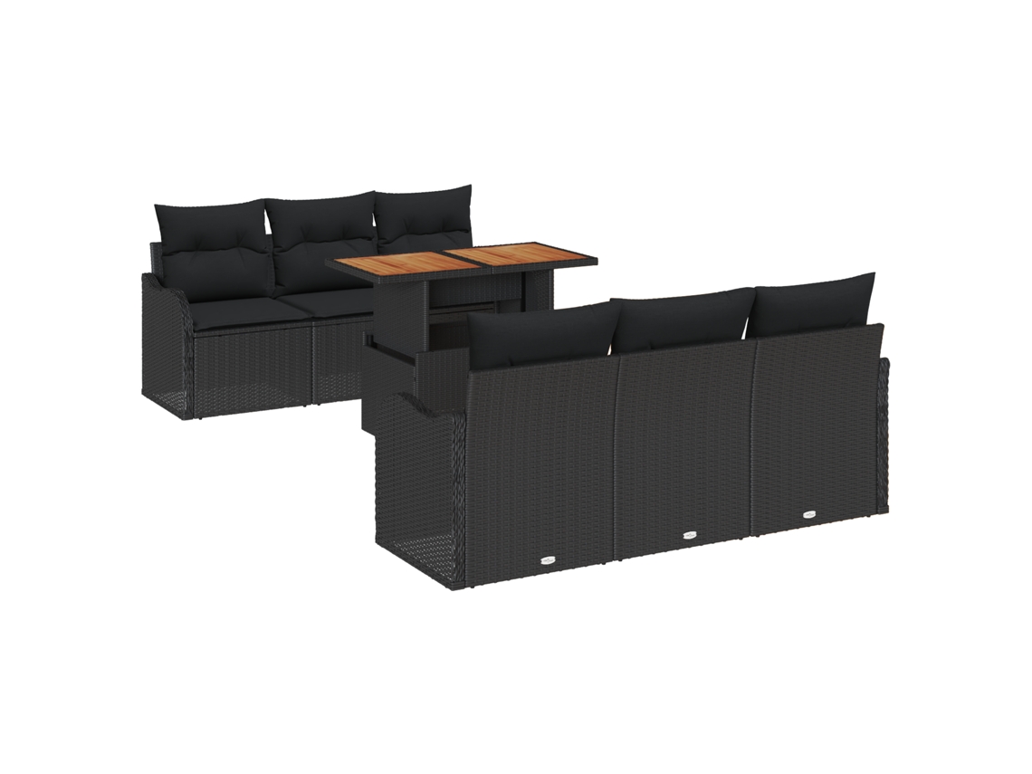 Conjunto 7 Conjunto De Sofá De Jardim Vidaxl Preto Vime Pe (100 X 55 X 73 Cm)