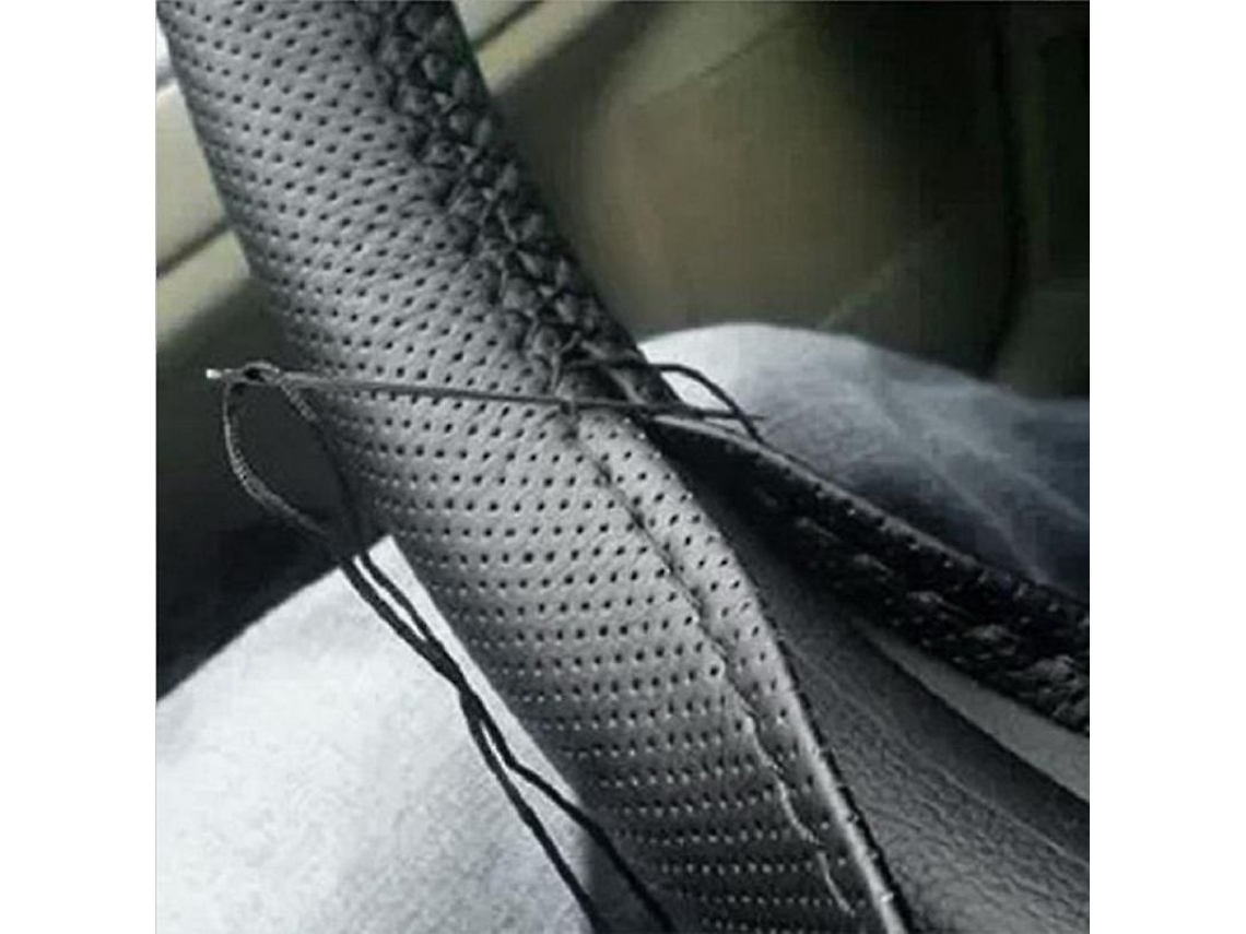 2026 cubre Volante de Coche Diy de Cuero Pu Suave 37 38cm Accesorios de Interior Hilo Y Aguja Negro e Negro