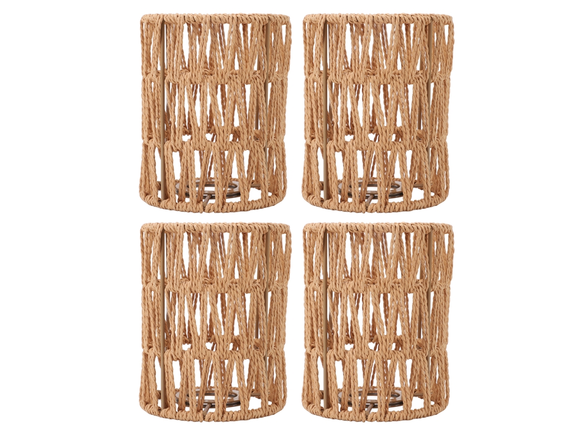 Conjunto de 4 Abajures Retrô Bohemiano de Tecido à Mão RATTAN IMITADO para Lâmpadas de Mesa Piso Parede e Lustres