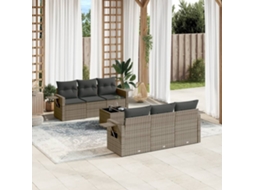 Vidaxl 7 Pcs Conjunto Sofás P/ Jardim C/ Almofadões Vime Pe Cinzento