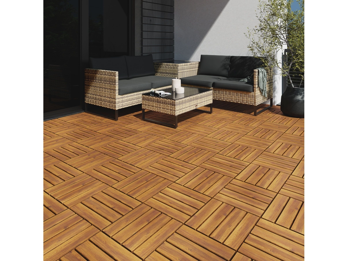 Conjunto de 20 Azulejos para Terraço Tabula em Madeira de Acácia com 4 Ripas Cada TECTAKE
