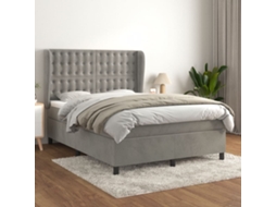 Vidaxl Cama Com Molas/colchão 140x190 Cm Veludo Cinzento-claro