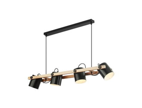 Suspensão Decorativa 4xe27 23w Ip20 Preto E Madeira Braytron