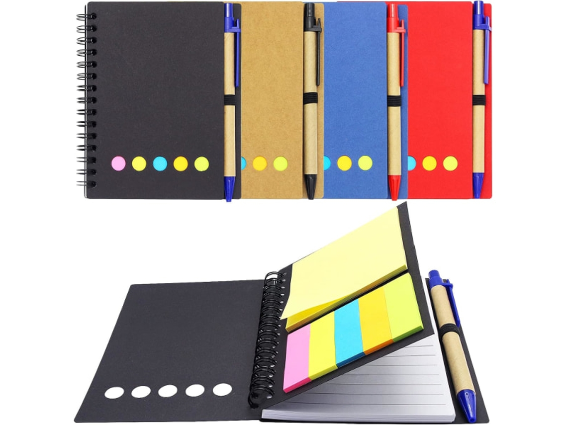 Conjunto De 4 Cadernos Espiral Com Caneta Adesiva Pautada, Divisórias Coloridas E Bloco De Notas Com Pequeno Bolso Para Material De Escritório, Yux
