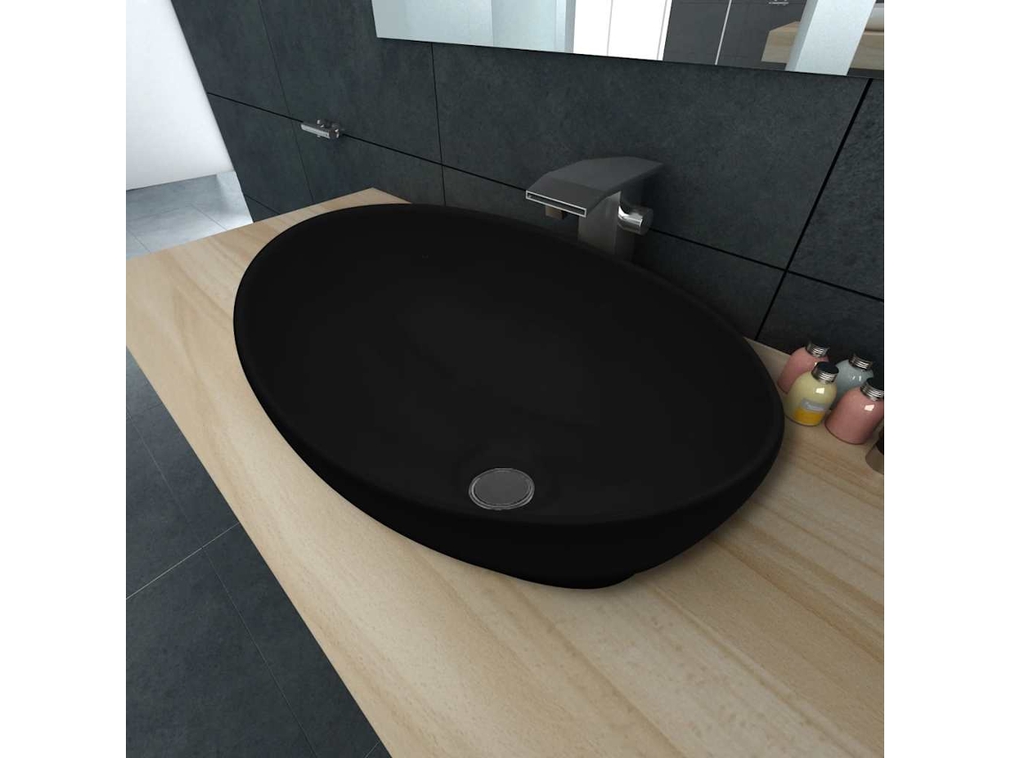 Lavatório Cerâmica 40 X 33 Cm, Forma Oval / Preto