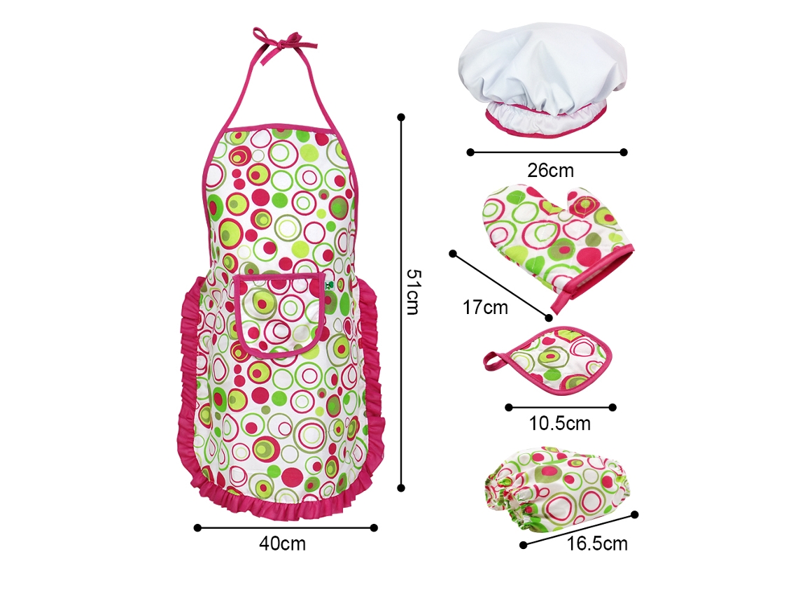 Conjunto De Cozinha Para Crianças 15 Peças Com Boné Avental Luva Moldes Rosa Presente Educativo