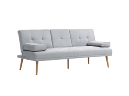Sofá-cama 3 Lugares Cinza Claro Com Mesa Dobrável E Porta-copos, Acabamento Em Linho
