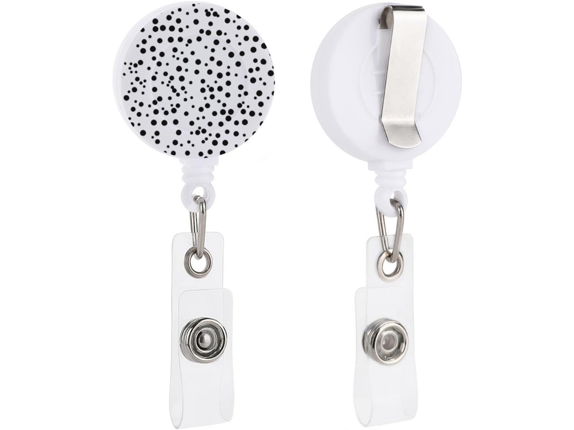 Porta Crachá Retrátil Com Clipe Tipo Jacaré, Chaveiro Identificação, Porta Crachá Com Estampa De Bolinhas Pretas E