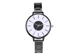 Relógio Analógico de Quartzo Feminino de Aço com Pulseira Simples e Elegante Casual (preto)