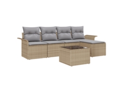Conjunto 6 Móveis De Jardim Vidaxl Bege Vime Pe (251 X 117 X 69 Cm)