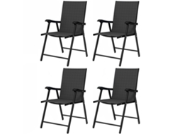 Conjunto De 4 Cadeiras De Jardim Para Exterior Dobráveis Com Encosto Alto E Apoios De Braços Para Terraço E Praia 58x62x97 Cm Preto