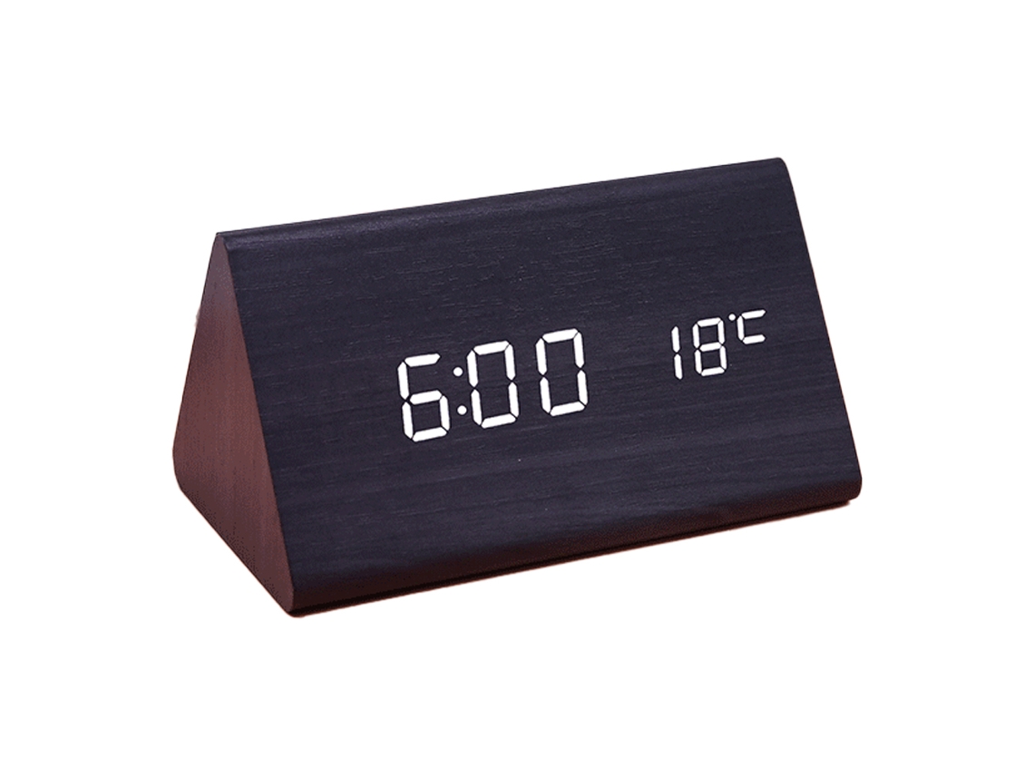 Relógio de Madeira Digital Criativo Led Temperatura Calendário Perpétuo Relógio de Voz Recarregável