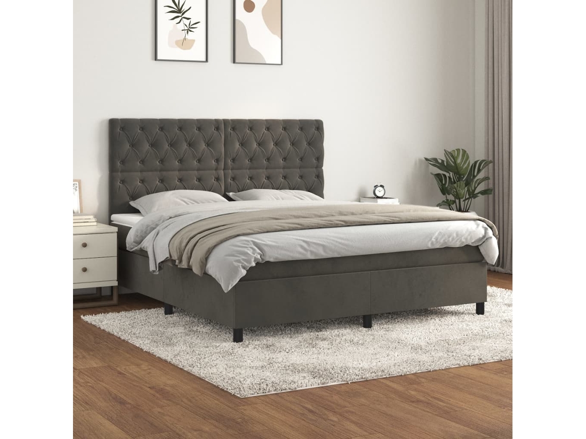 Vidaxl Cama Com Molas/colchão 160x200 Cm Veludo Cinzento-escuro