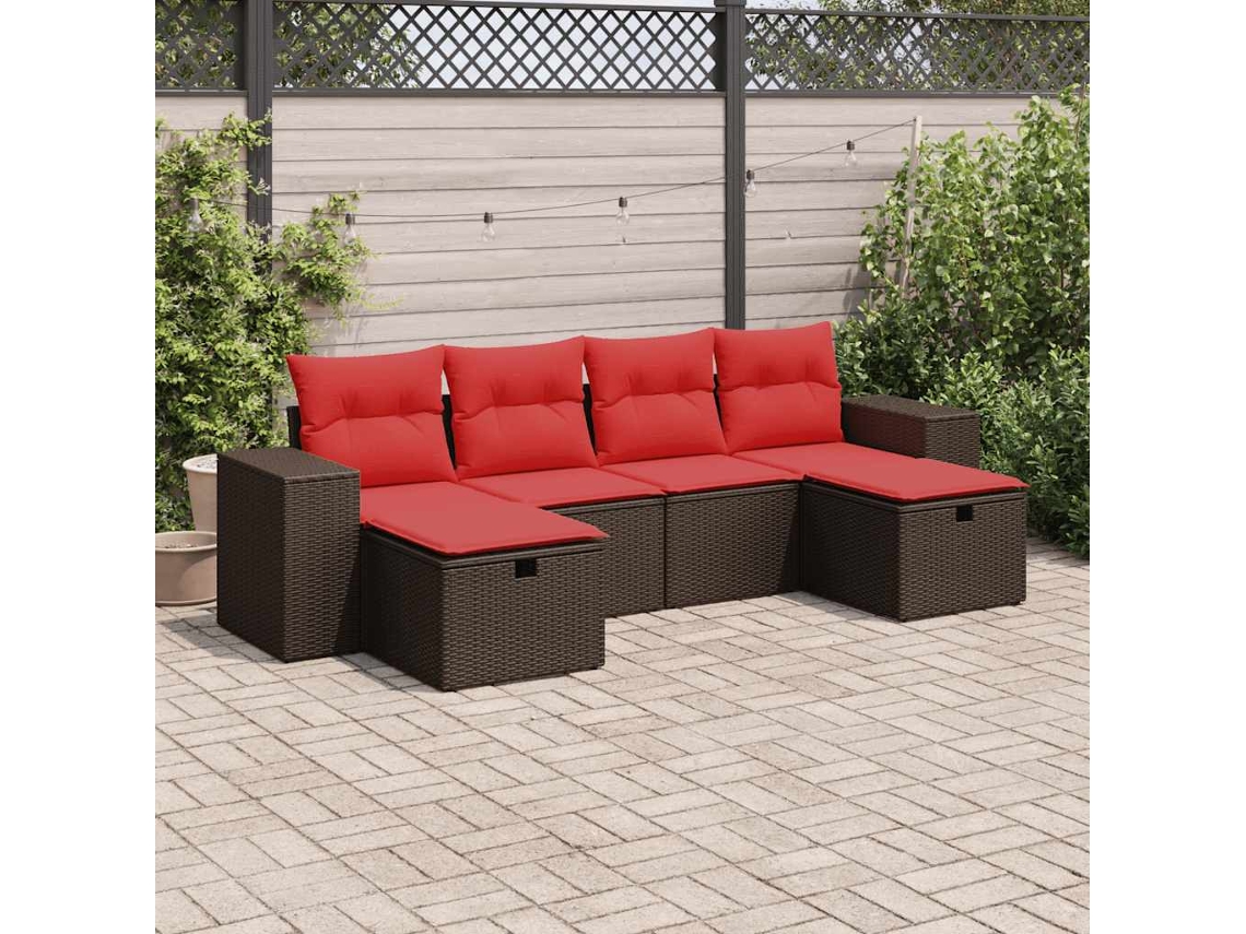 Vidaxl 6 Pcs Conjunto de Sofás Jardim C/ Almofadões Vime Pe Castanho