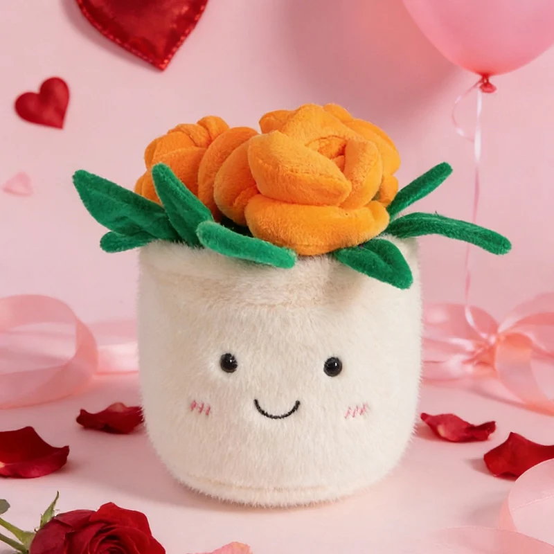 (rosa Laranja 15-20cm) Brinquedo De Pelúcia De Flor Artificial, Boneca De Planta Verde