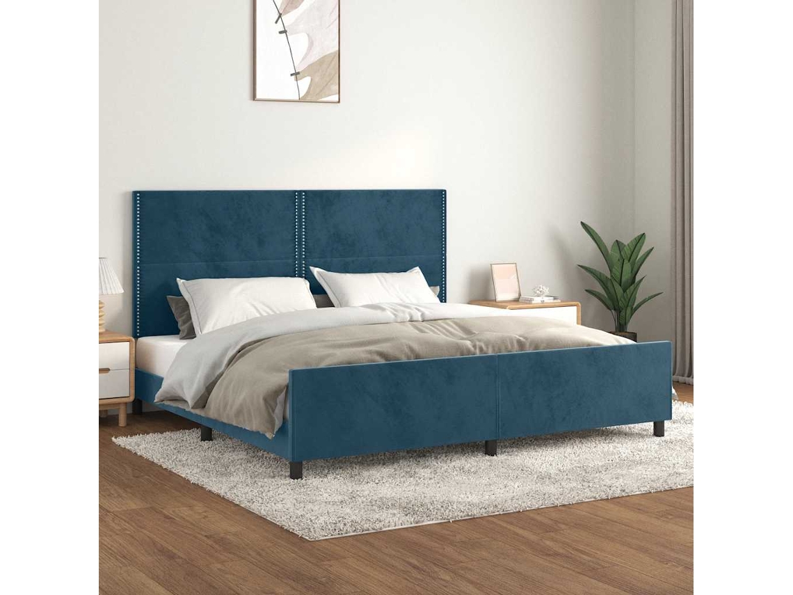 Vidaxl Estrutura De Cama Sem Colchão 200x200 Cm Veludo Azul-escuro