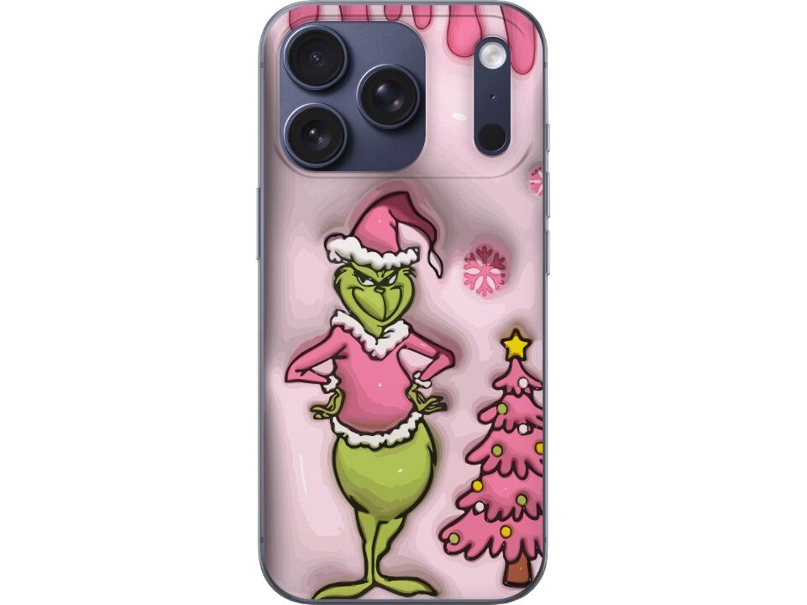 Capa Para Celular Compatível Com Apple Iphone 17 Pro Rosa Com O Grinch De Natal, Apresentando A Figura Clássica Do Papai Noel Em Traje Rosa, Uma Versã