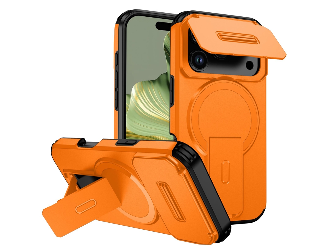 Capa Magsafe Para Iphone 17 Pro À Prova De Quedas Com Suporte E Tampa Protetora De Lente Digitallab (laranja)