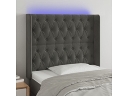Vidaxl Cabeceira Cama C/ Luzes Led Veludo 93x16x118/128cm Cinza-escuro