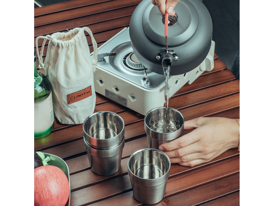 Conjunto De Copos De Aço Inox Portáteis Para Camping