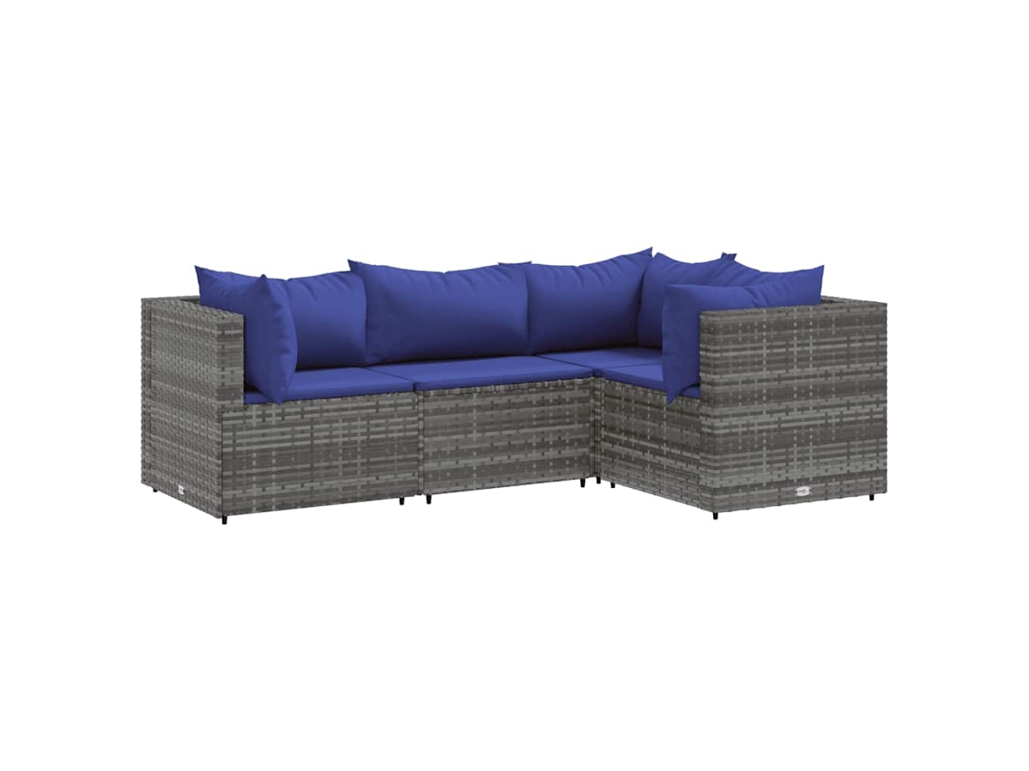 Maison Exclusive - 4 Pcs Conjunto Lounge De Jardim C/ Almofadões Vime Pe Cinzento
