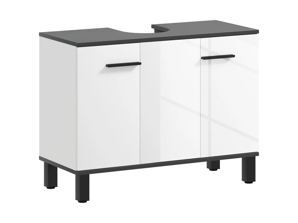 Móvel Lavatório 80x34x60cm Branco Brilhante com 2 Portas e Prateleira Ajustável | S/MARCA