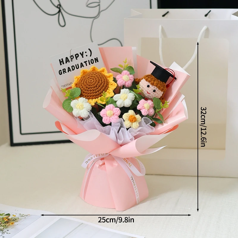 Buquês De Flores De Crochê Para Formatura, Buquês De Flores Artificiais Tricotadas, Decoração Para Festas.