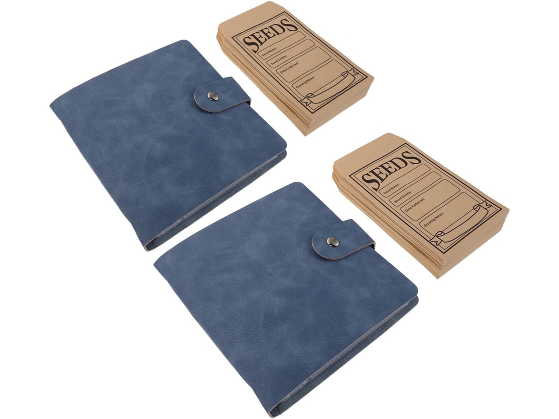 Conjunto de 2 Alipis com Pastas Organizadoras Sementes 12,7 Cm em Couro Pu Azul, 100 Envelopes T (5 Polegadas)
