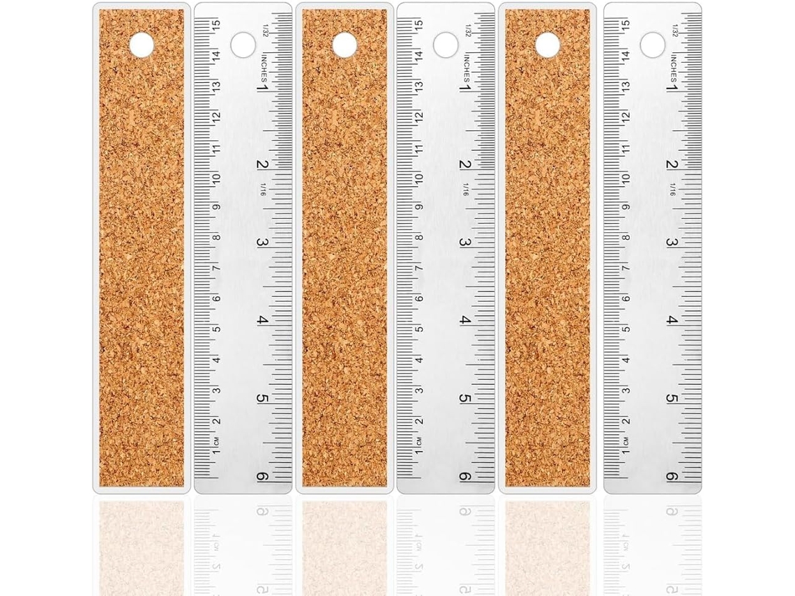 Régua De Metal De 15 Cm (6 Polegadas) Com Base De Cortiça, Conjunto De