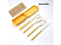 Conjunto de Talheres Portáteis de Quatro Peças, Feitos de Plástico Pp Ecológico, Desmontáveis. MDUG (amarelo)