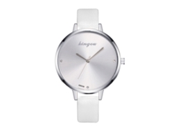 Relógio de Quartzo Feminino Zhoulianfa K6009 1a Pulseira Pu Estilo Simples Prata Branco