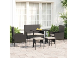 Conjunto Lounge Jardim 6 Peças C/ Almofadões Vime Pe Preto Dkd Home Decor