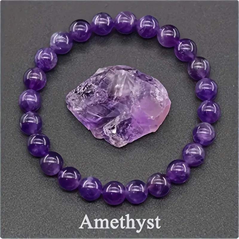 Pulseira de Ametista Natural para Yoga, Reiki, Amuleto e Talismã da Sorte MDUG (21cm)