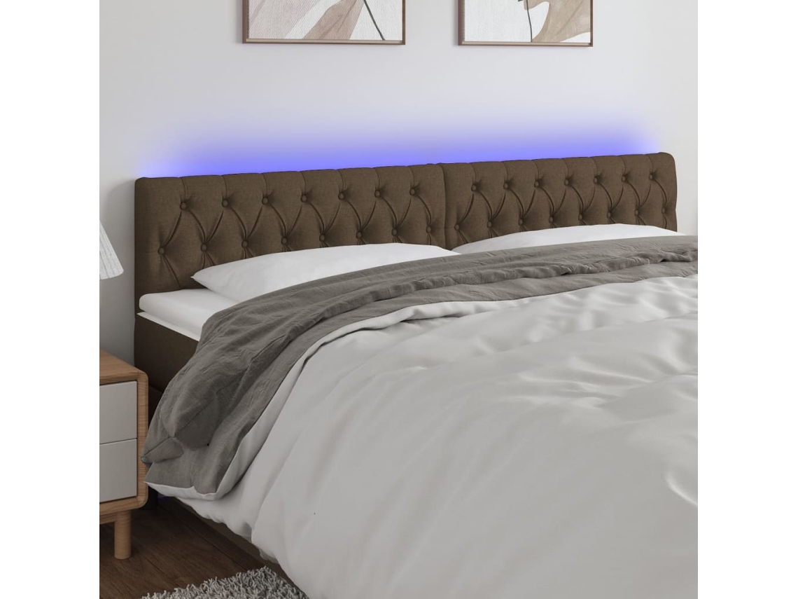 Vidaxl Cabeceira De Cama C/ Luzes Led Tecido 200x7x78/88 Cm Castanho