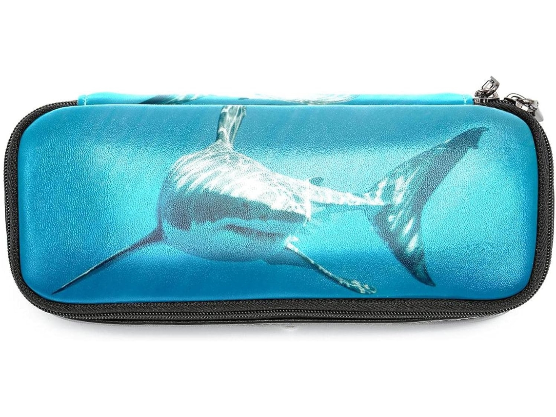 Porta-lápis com estampa subaquática de tubarão, organizador de maquiagem de grande capacidade, ideal para a escola.