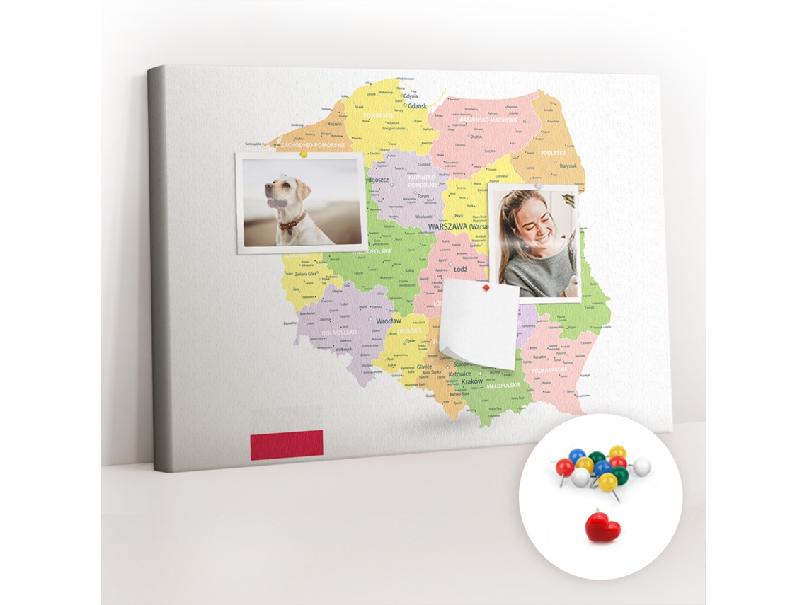 Lousa De Cortiça Mapa Da Polónia Para O Escritório Espelharte (60x40 Cm)