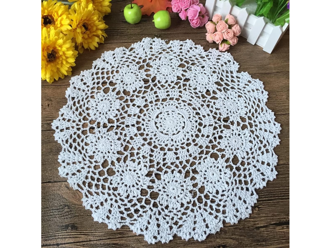 Lurelia Centro De Mesa Algodão Crochê 15 Polegadas 40 Cm Floral Feito À Mão