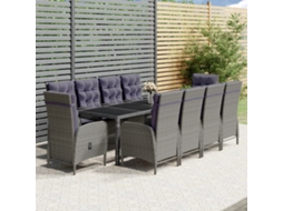 11 Pcs Conjunto De Jantar Para Jardim Vime Pe Cinzento Dkd Home Decor