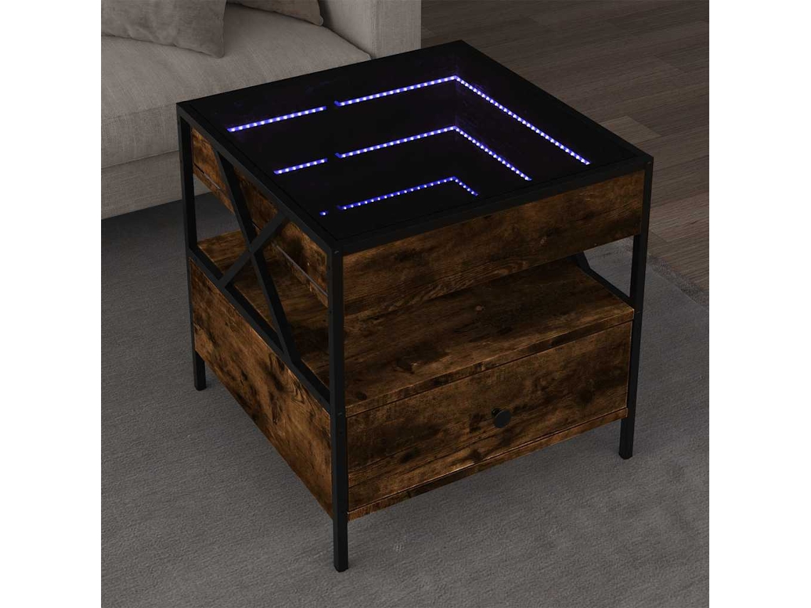 Vidaxl Mesa De Centro Luzes Led Infinity 50x50x51 Cm Carvalho Fumado