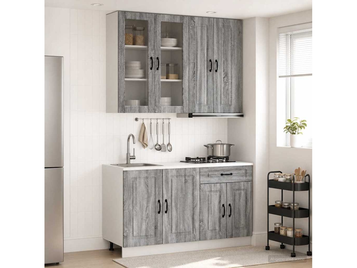 Vidaxl Unidade De Cozinha Kalmar 4 Unid. Sonoma Cinzento