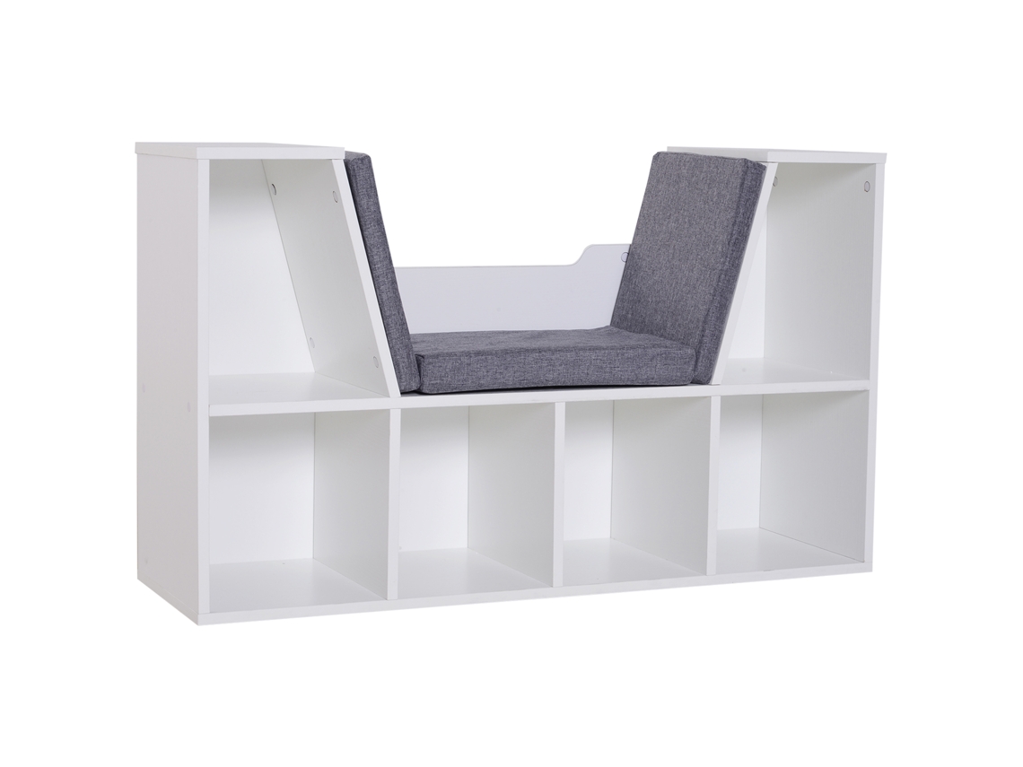 Estante Bancada 2 em 1 do BTFORUS, com almofadas, cubos, 6 compartimentos abertos, 2 níveis, 102x30x61cm, cinza