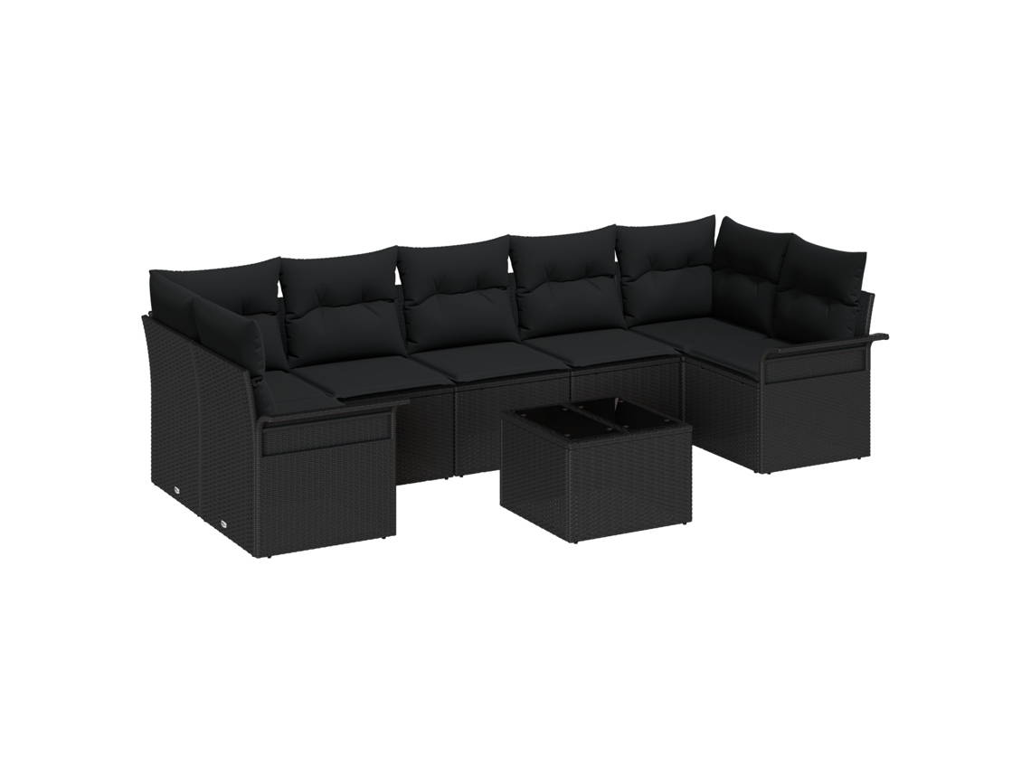 Conjunto 8 Conjunto De Sofá De Jardim Vidaxl Preto Vime Pe (289 X 132,5 X 85 Cm)