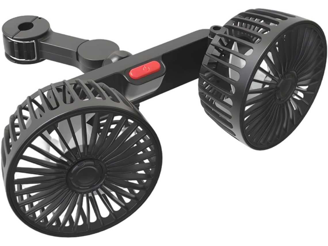 Ventilador Para Carro Com Duas Cabeças, Usb, 3 Velocidades, Rotação De 360°, Preto