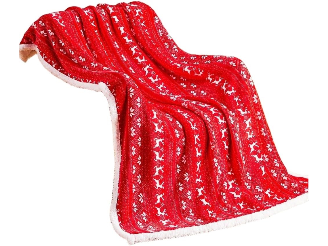 Colcha de Flanela Aconchegante Syjym com Estampa Flocos Neve e Renas, Ideal para Quarto, Sala de Estar